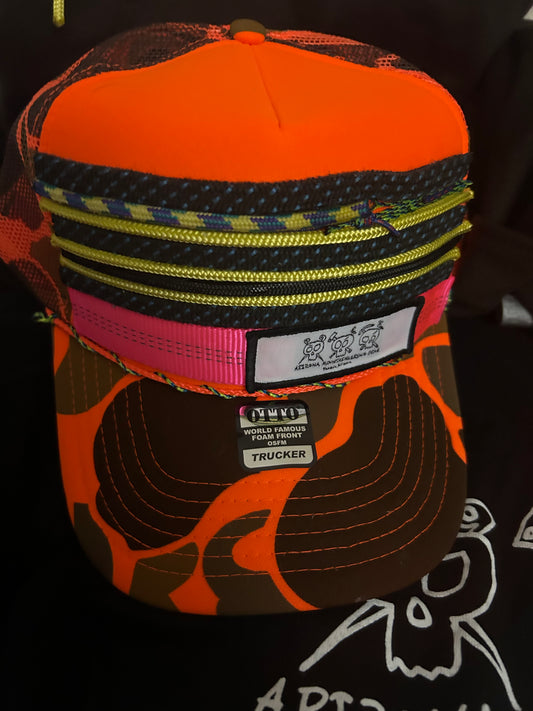 Orange Camo-webbing & cord hat