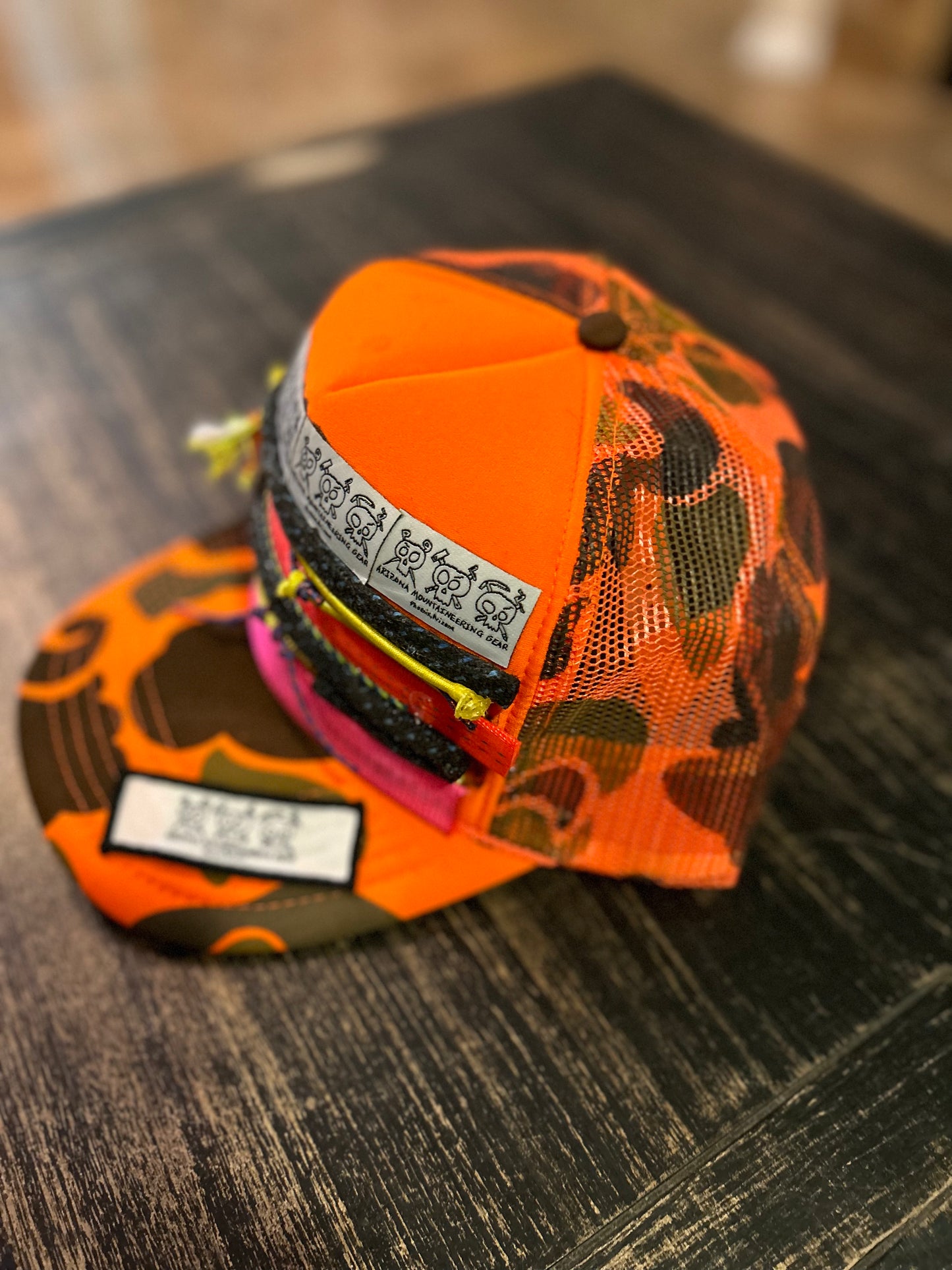 Orange Camo-webbing & cord hat