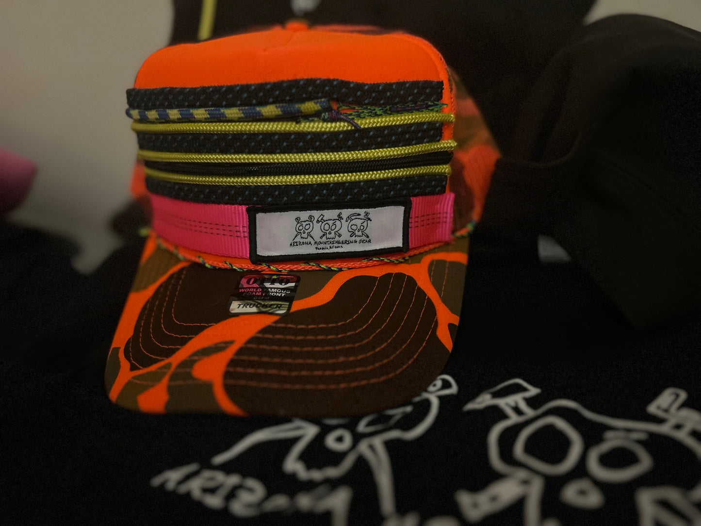 Orange Camo-webbing & cord hat