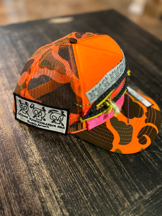 Orange Camo-webbing & cord hat
