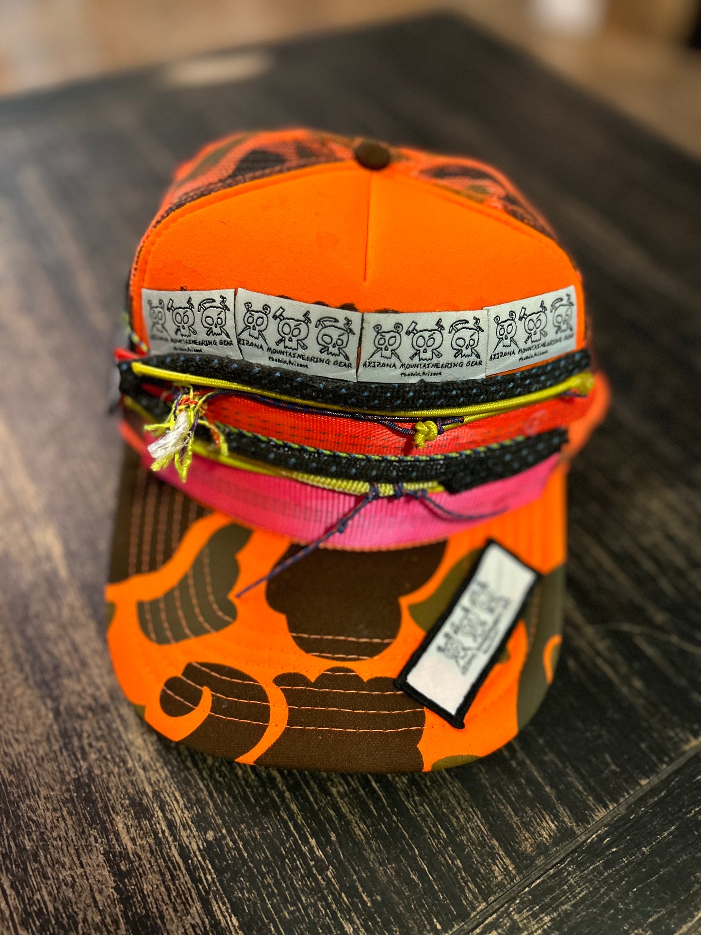 Orange Camo-webbing & cord hat