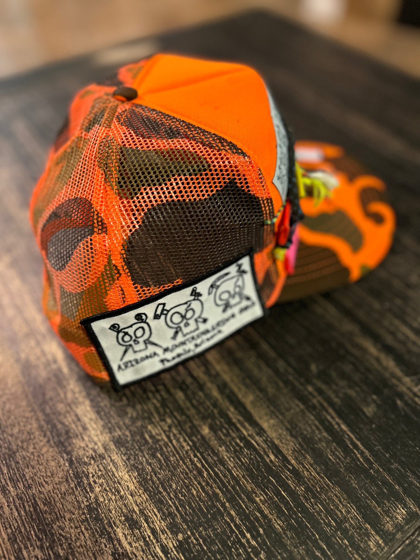 Orange Camo-webbing & cord hat