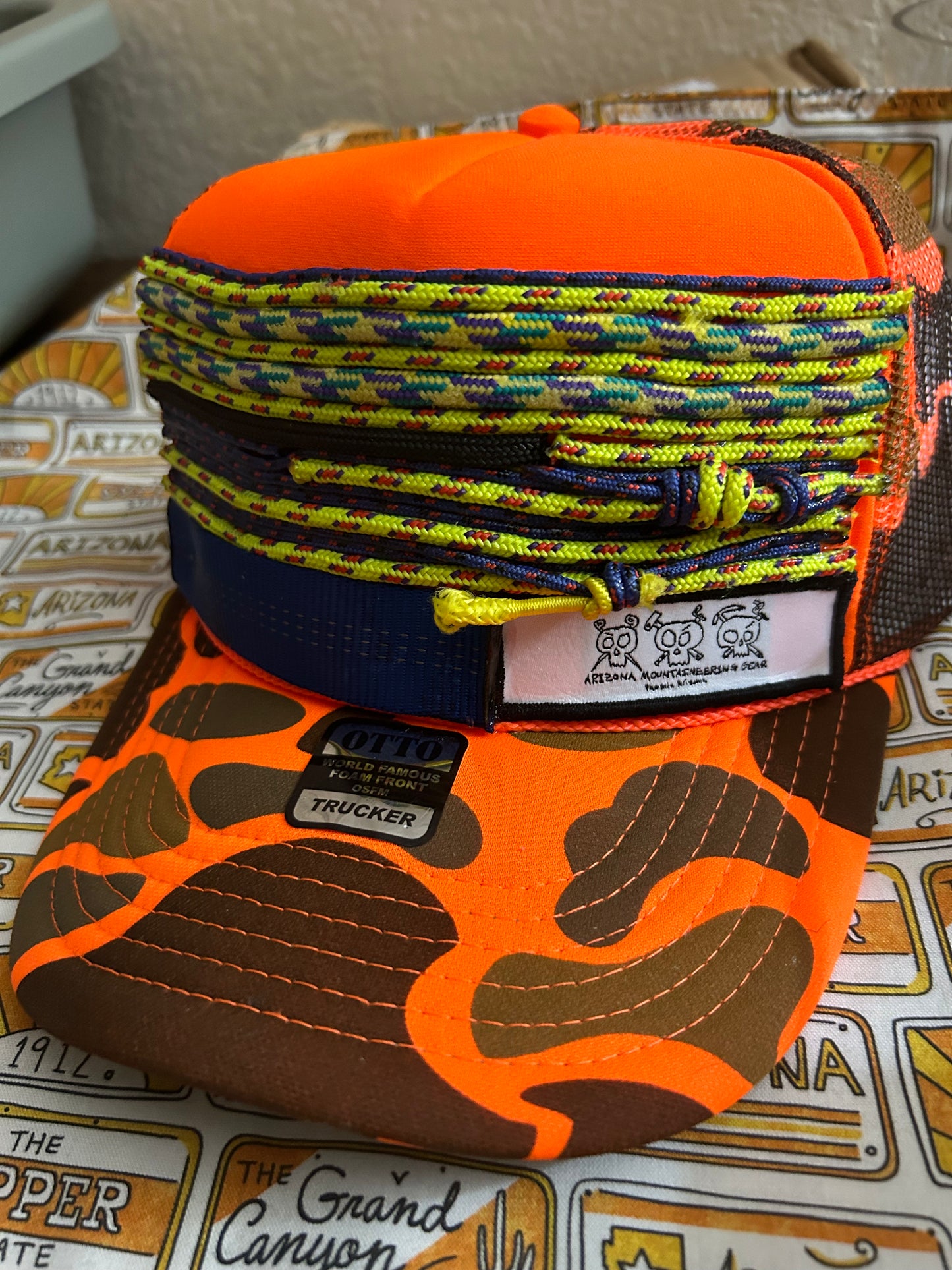 Orange Camo-webbing & cord hat