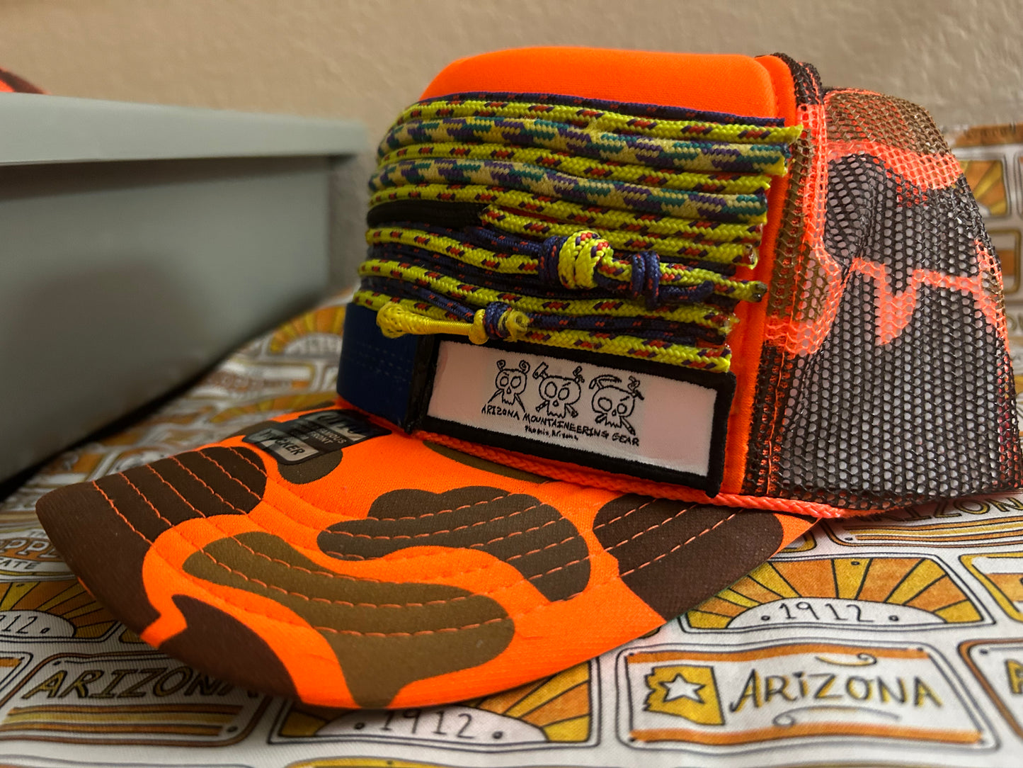 Orange Camo-webbing & cord hat